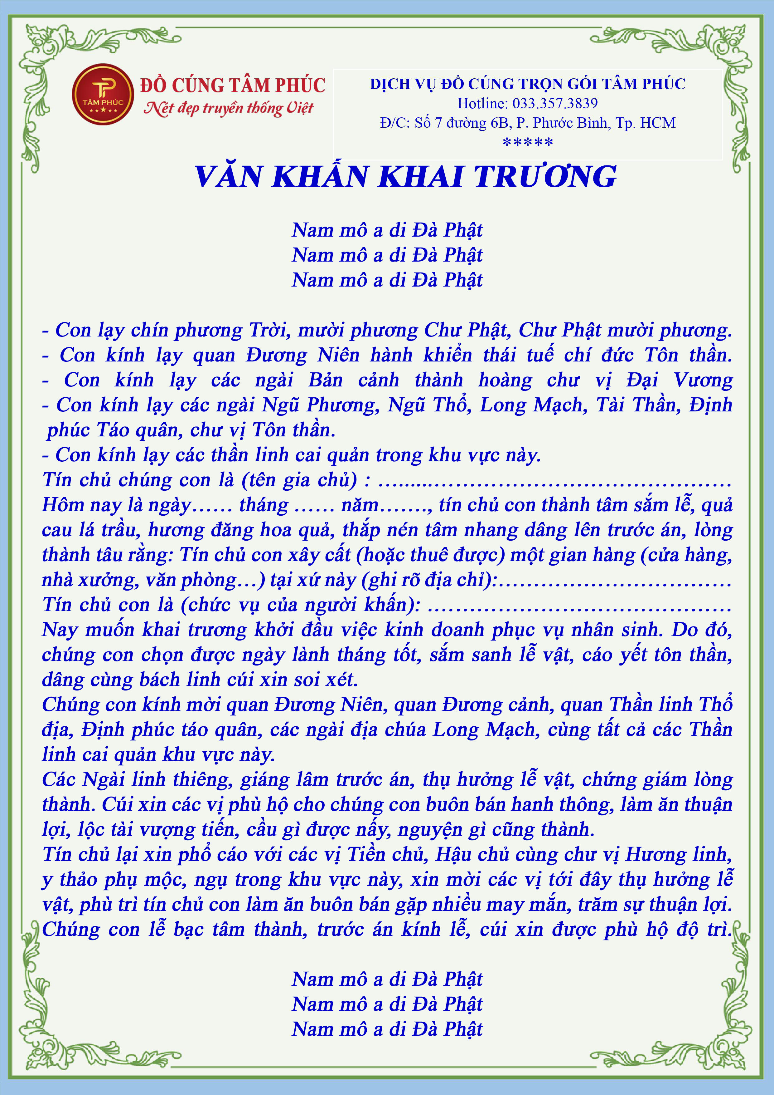 Văn khấn cúng khai trương