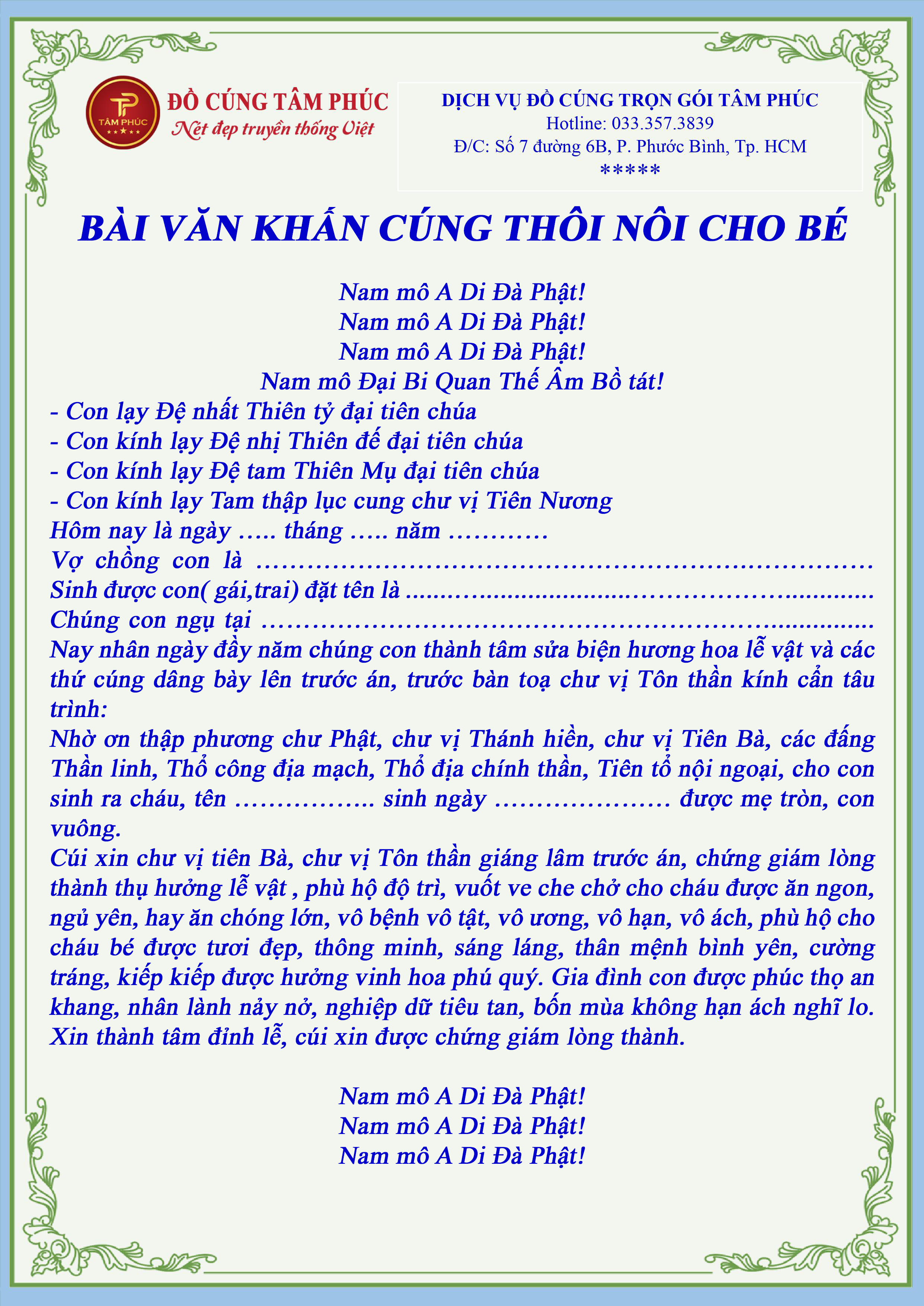 Bài văn khấn thôi nôi cho bé