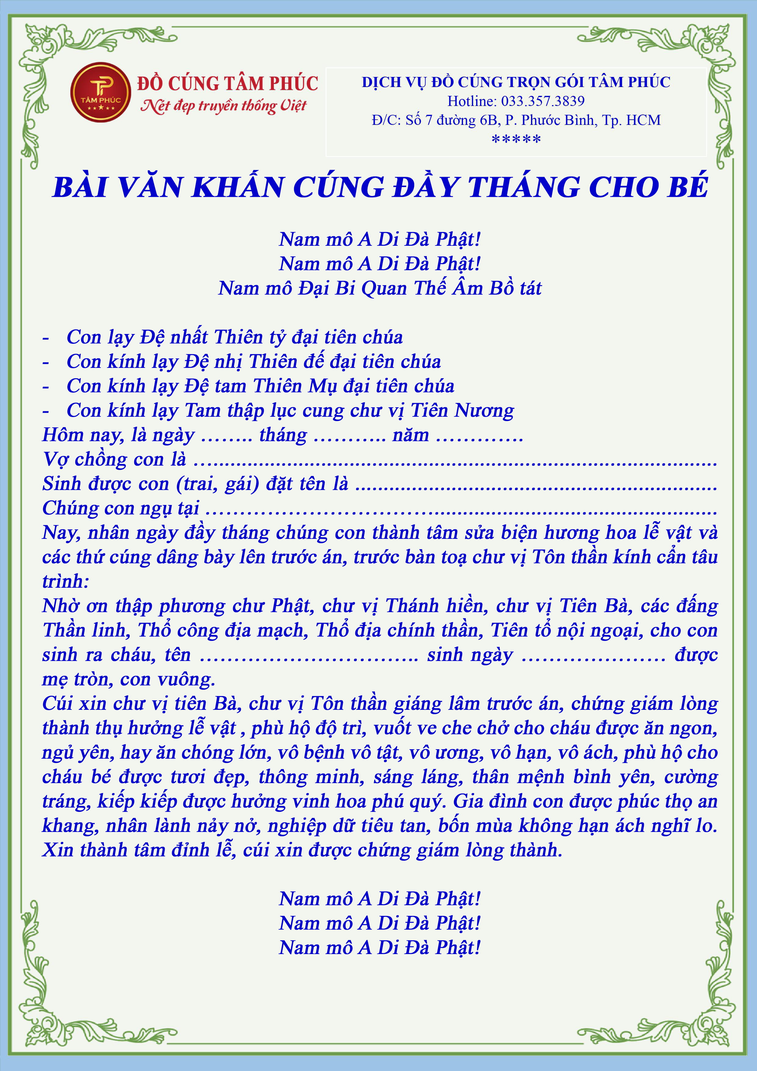 Bài văn khấn cúng đầy tháng cho bé